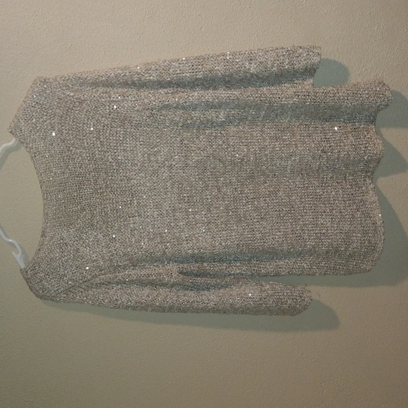 Chico’s Champagne Metallic Sequin Pullover Sweater 3/4 Sleeve 2/M - Picture 5 of 6
